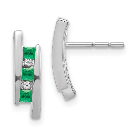 14k White Gold Real Diamond and Emerald Earrings