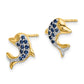 Solid 14k Yellow & Rhodium w/Rhodium Marquise Simulated Sapphire Simulated/Simulated CZ Dolphin Post Earrings