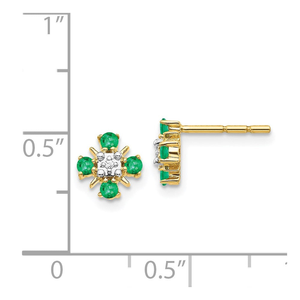 14k Yellow Gold Emerald and Real Diamond Post Earrings