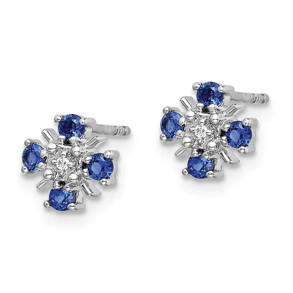 14k White Gold Blue Sapphire and Real Diamond Post Earrings