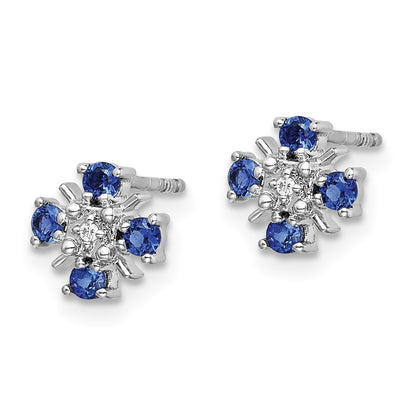 14k White Gold Blue Sapphire and Real Diamond Post Earrings