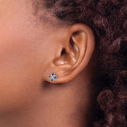 14k White Gold Blue Sapphire and Real Diamond Post Earrings