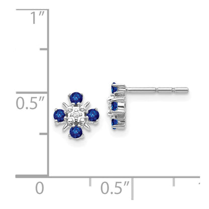 14k White Gold Blue Sapphire and Real Diamond Post Earrings