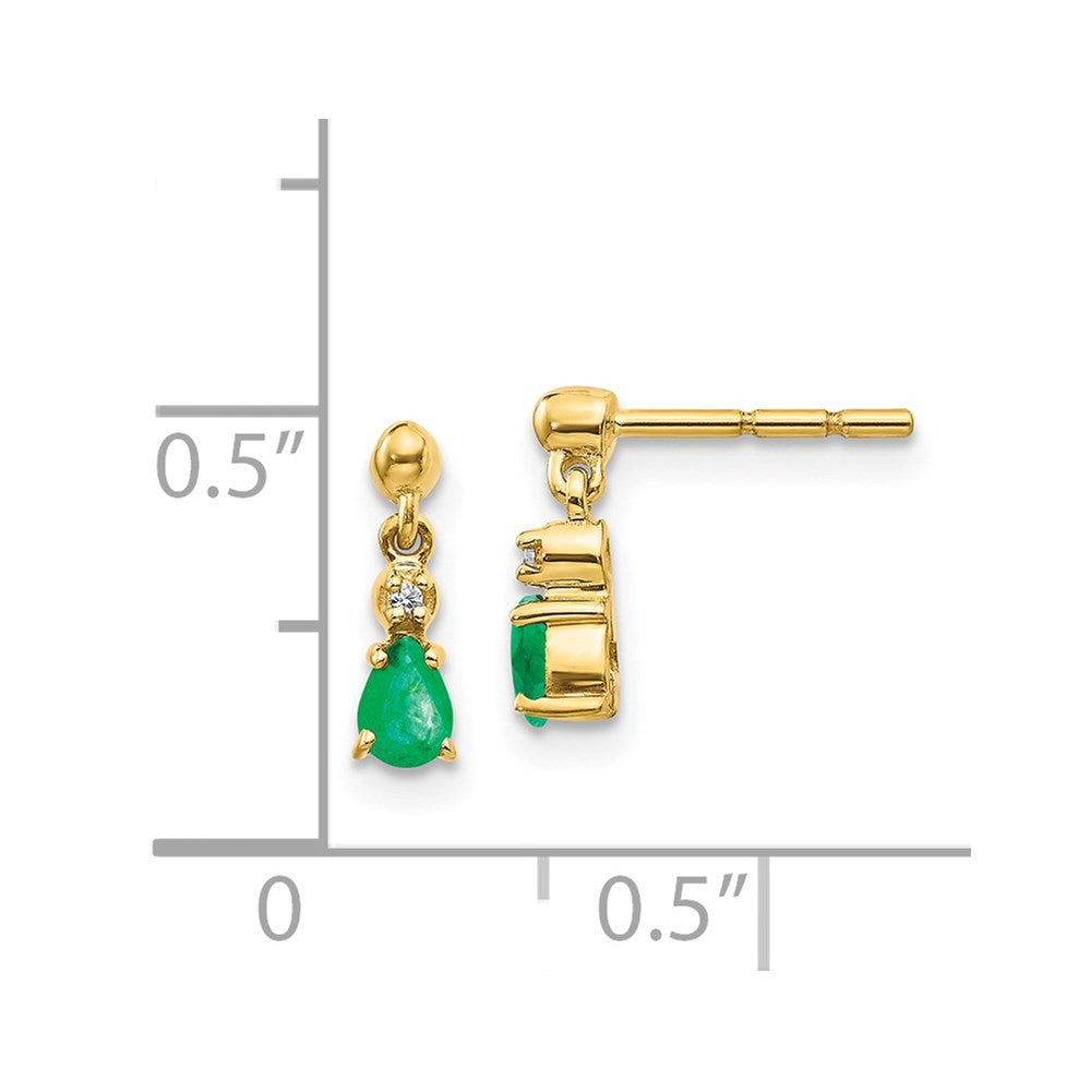 14k Yellow Gold Emerald and Real Diamond Dangle Earrings