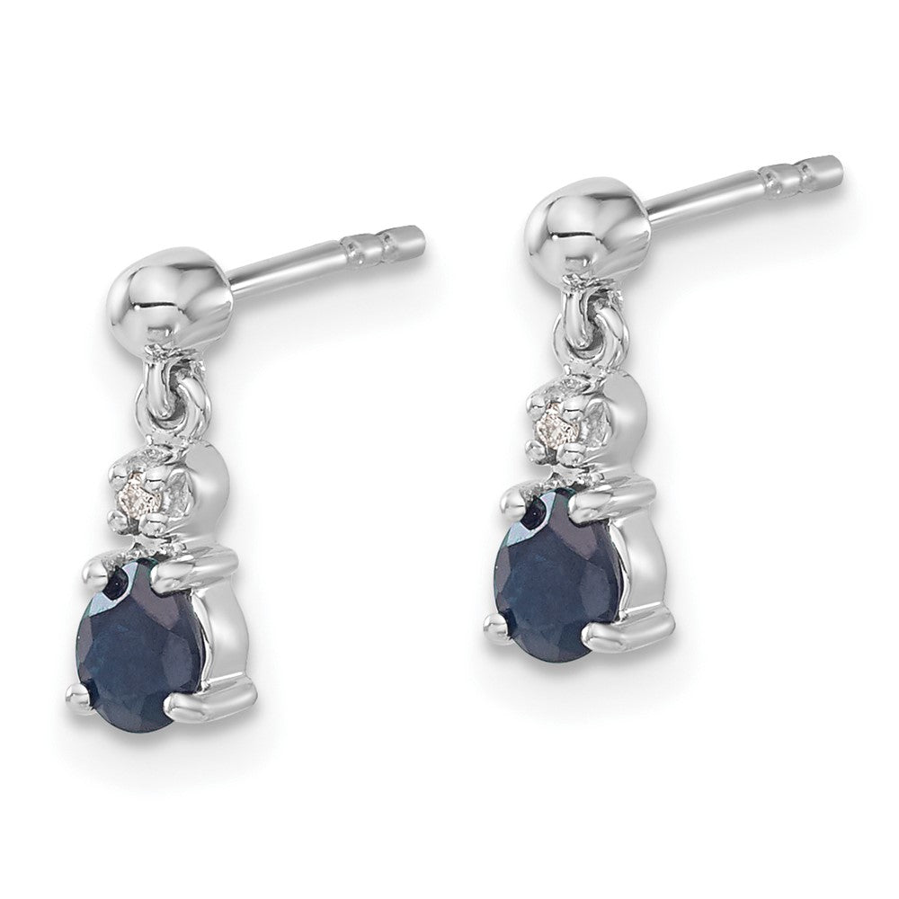 14k White Gold Blue Sapphire and Real Diamond Dangle Post Earrings