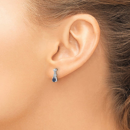 14k White Gold Blue Sapphire and Real Diamond Dangle Post Earrings