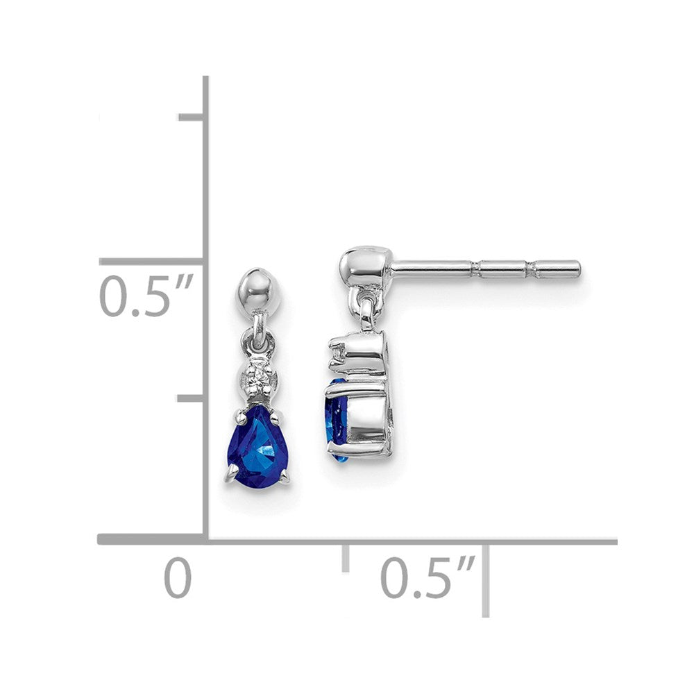 14k White Gold Blue Sapphire and Real Diamond Dangle Post Earrings