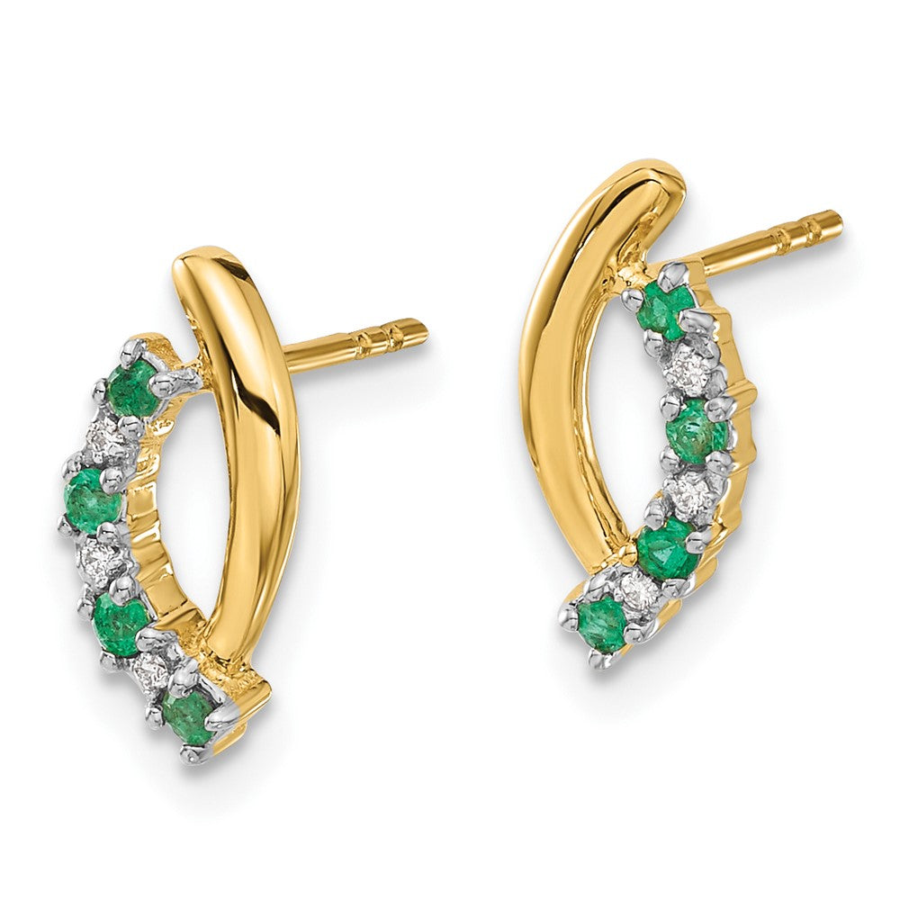 14k Yellow Gold Real Diamond and Emerald Post Earrings