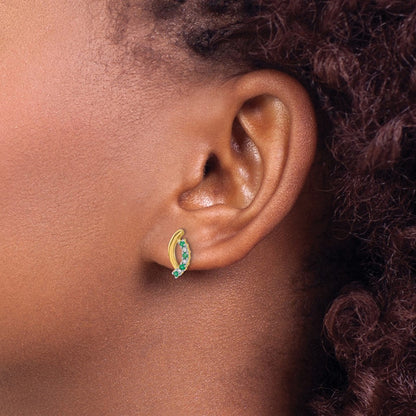 14k Yellow Gold Real Diamond and Emerald Post Earrings