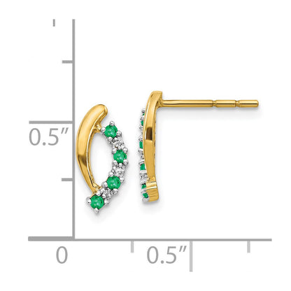 14k Yellow Gold Real Diamond and Emerald Post Earrings
