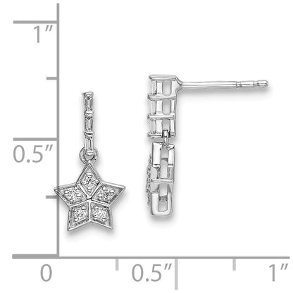 14k White Gold Real Diamond Star Dangle Earrings