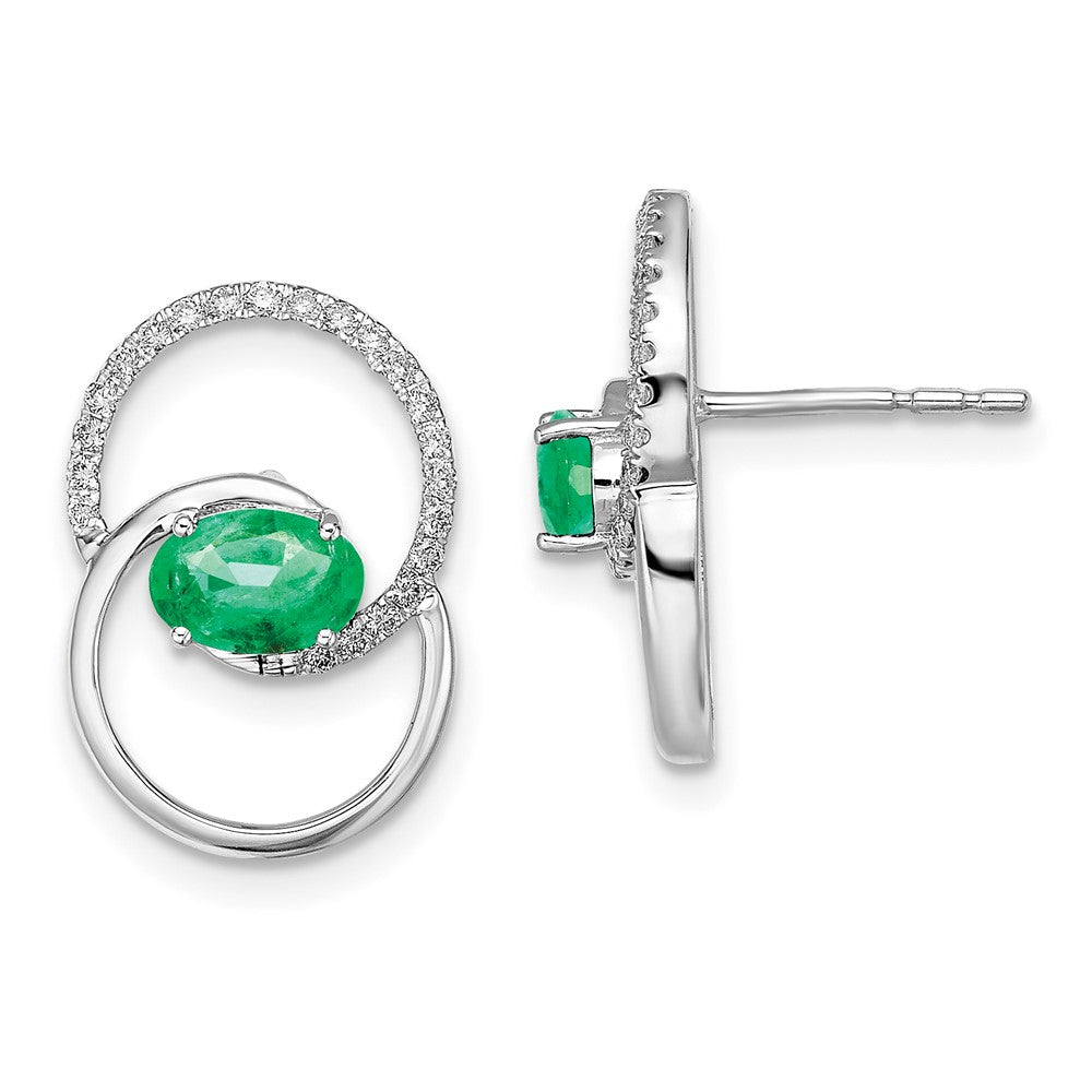 14k White Gold Double Circle Emerald/Real Diamond Post Earrings EM6831-EM-015-WA