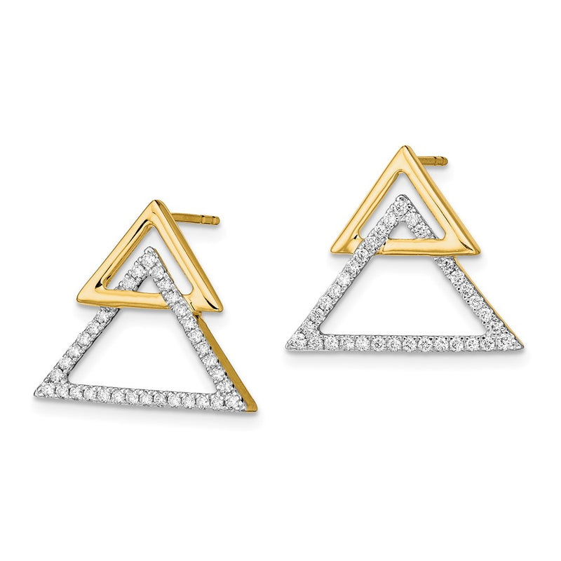 14k Yellow Gold Polished Double Triangle Real Diamond Post Earrings