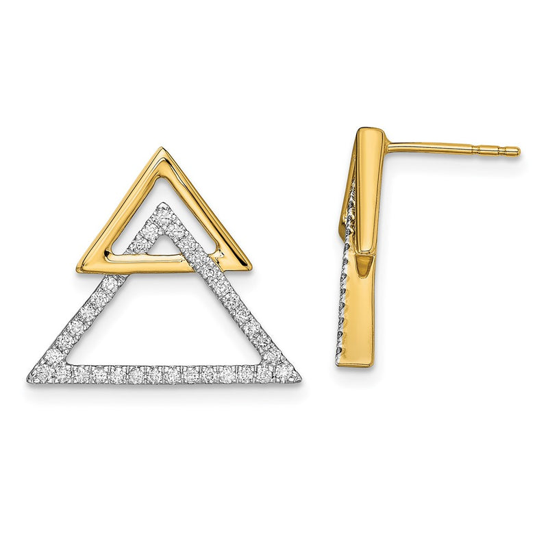 14k Yellow Gold Polished Double Triangle Real Diamond Post Earrings
