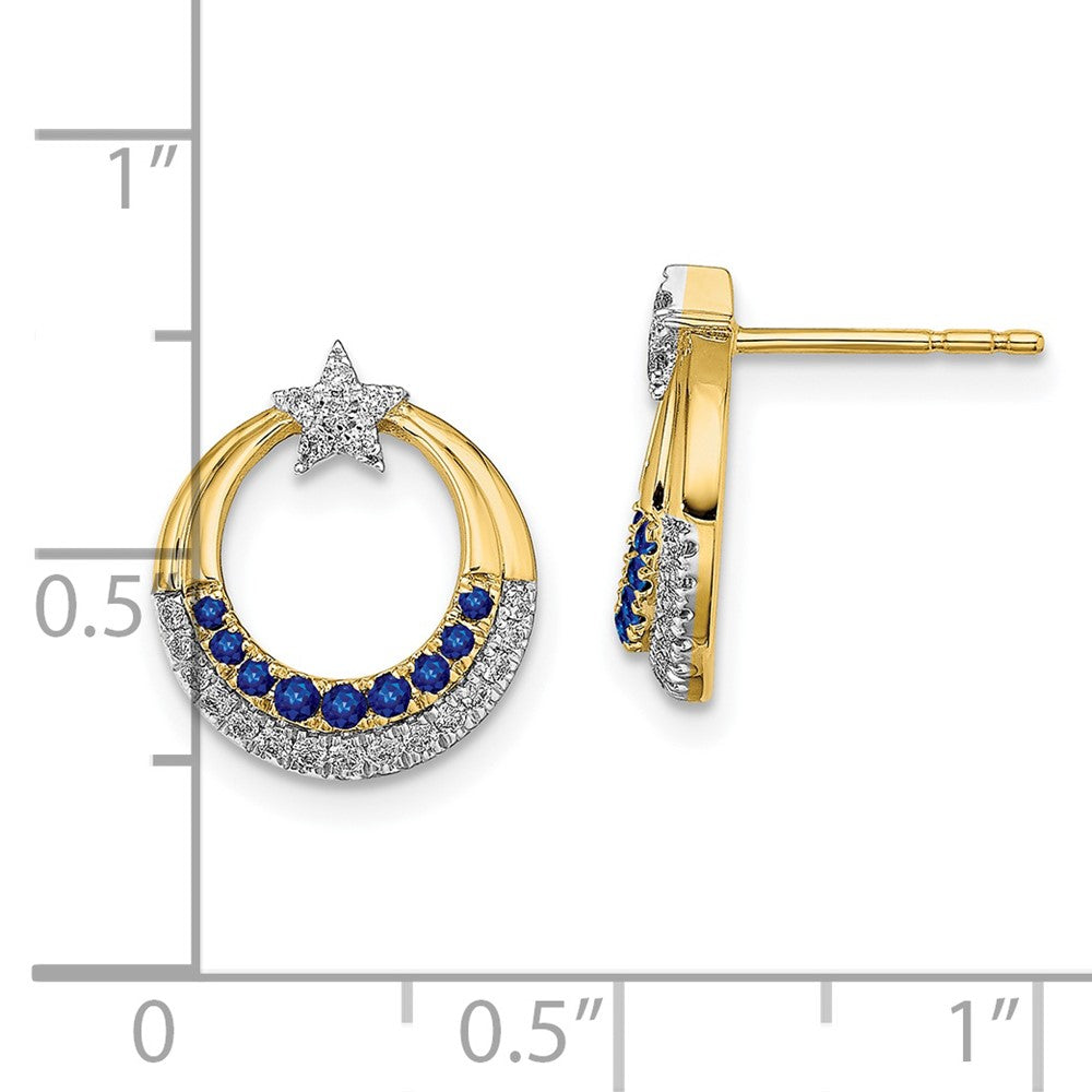 14k Yellow Gold Polished Sapphire and Real Diamond Star and Circle Post Earrings EM6846-SA-012-YA