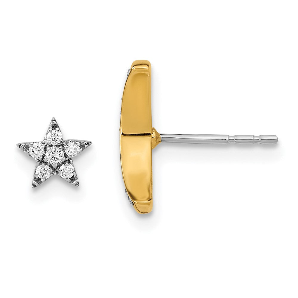 14k Yellow Gold Two-tone Moon andStar Real Diamond Mis-match Post Earrings EM6848-016-WYA