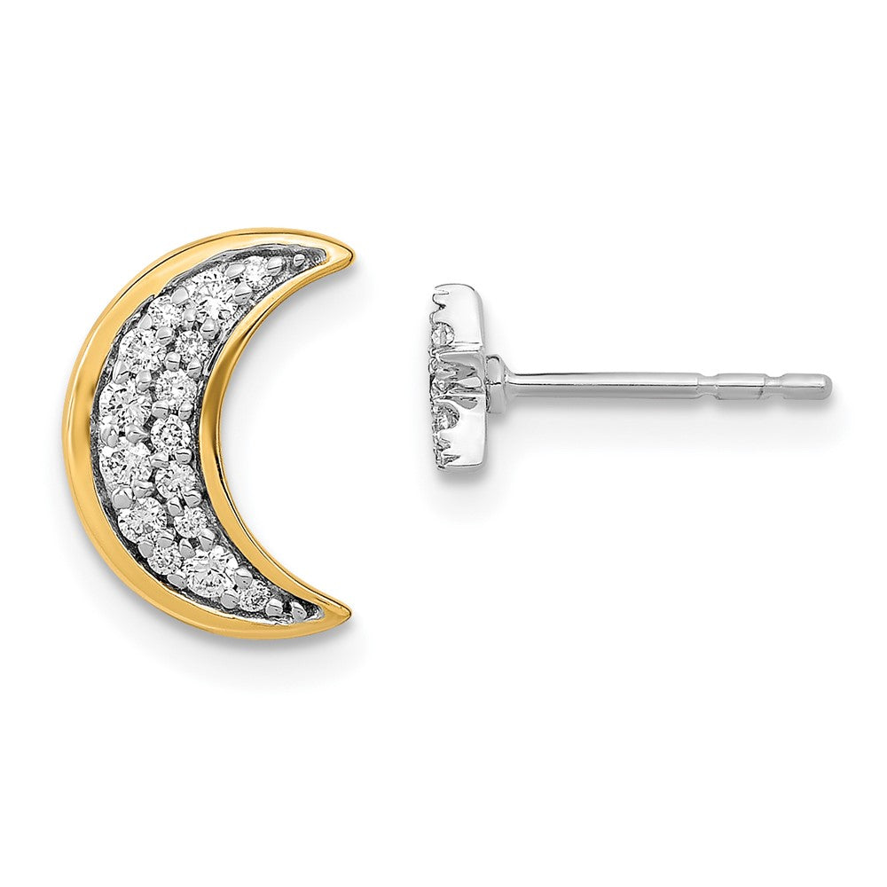 14k Yellow Gold Two-tone Moon andStar Real Diamond Mis-match Post Earrings EM6848-016-WYA