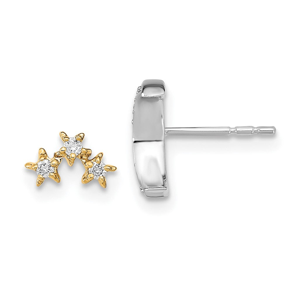 14k Yellow Gold Two-tone Moon and 3-Stars Real Diamond Mis-match Post Earrings EM6851-008-WYA