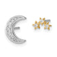 14k Yellow Gold Two-tone Moon and 3-Stars Real Diamond Mis-match Post Earrings EM6851-008-WYA