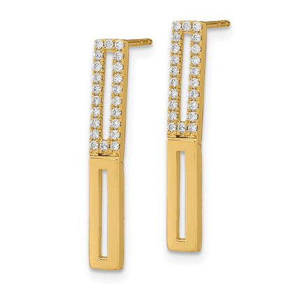 14k Yellow Gold Polished 2 Rectangle Link Real Diamond Post Earrings