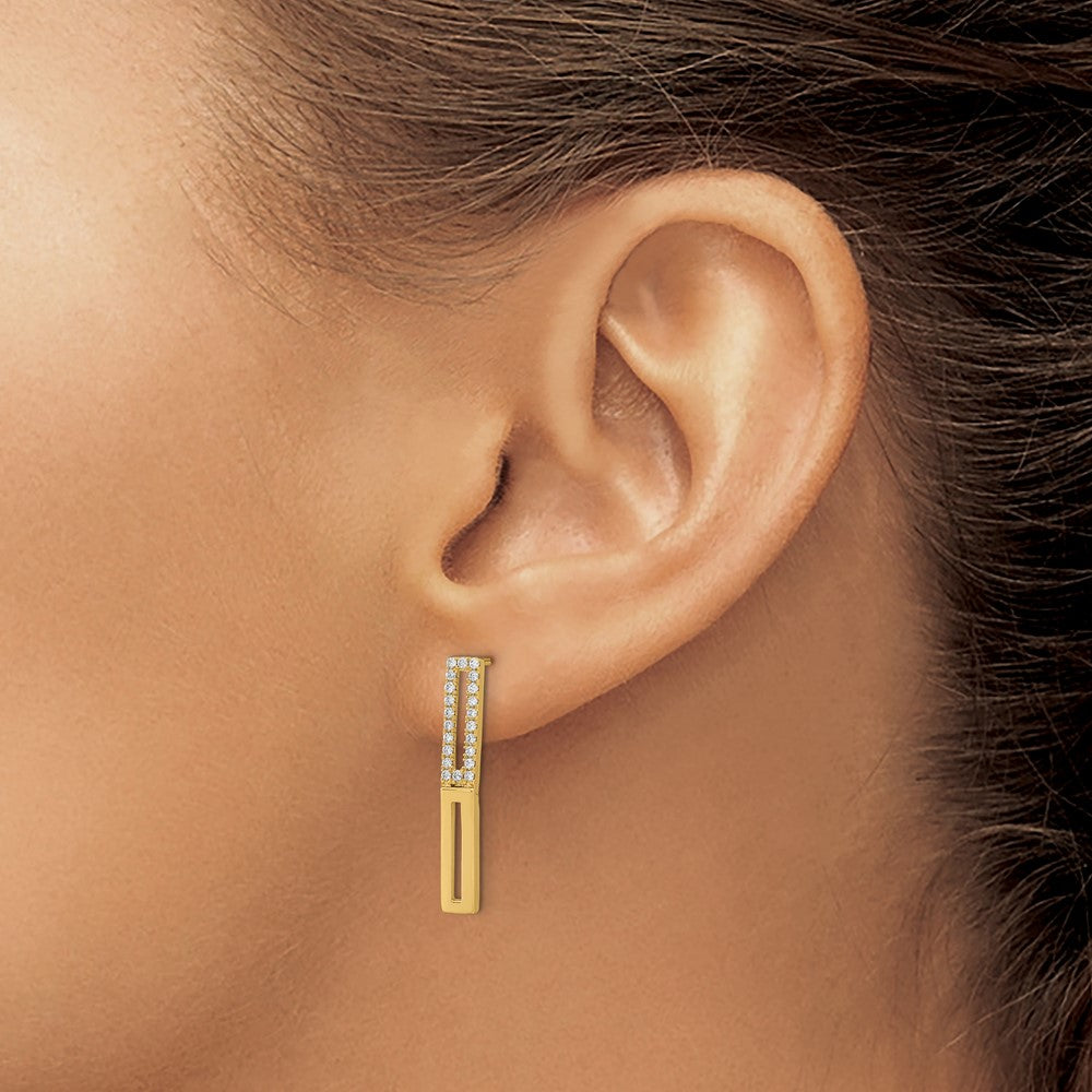 14k Yellow Gold Polished 2 Rectangle Link Real Diamond Post Earrings