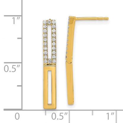 14k Yellow Gold Polished 2 Rectangle Link Real Diamond Post Earrings