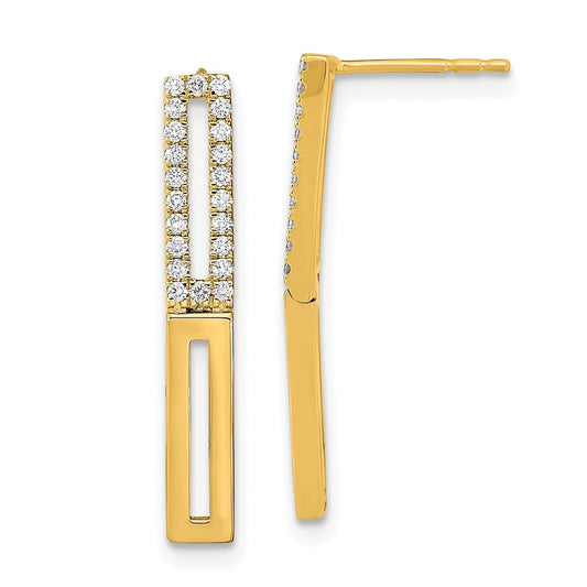 14k Yellow Gold Polished 2 Rectangle Link Real Diamond Post Earrings