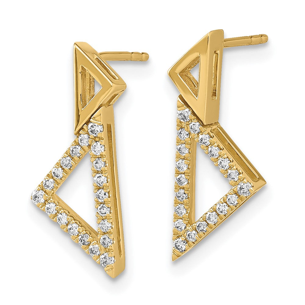14k Yellow Gold Polished Real Diamond Double Stacked Triangle Post Earrings