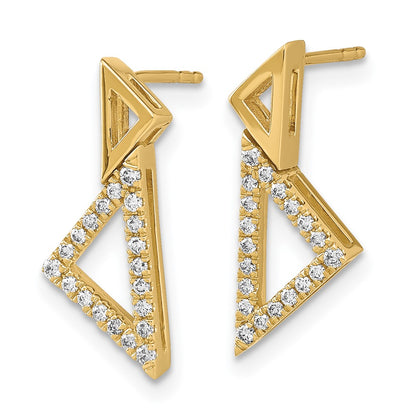 14k Yellow Gold Polished Real Diamond Double Stacked Triangle Post Earrings