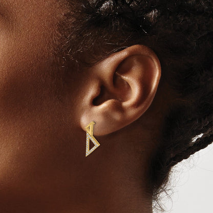 14k Yellow Gold Polished Real Diamond Double Stacked Triangle Post Earrings