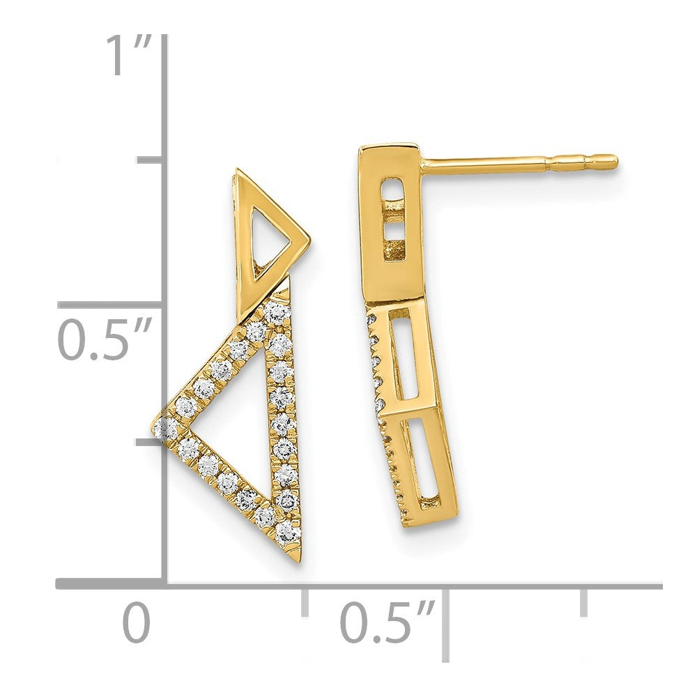 14k Yellow Gold Polished Real Diamond Double Stacked Triangle Post Earrings
