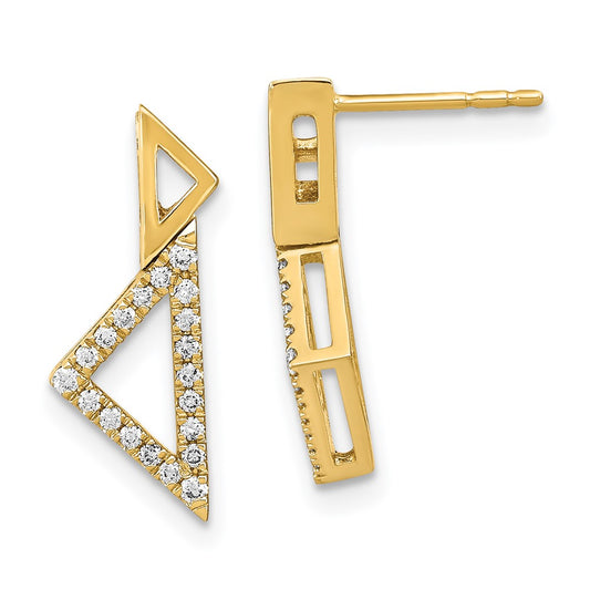 14k Yellow Gold Polished Real Diamond Double Stacked Triangle Post Earrings