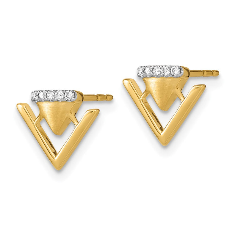 14k Yellow Gold Satin and Polished Real Diamond Double Triangle Post Earrings