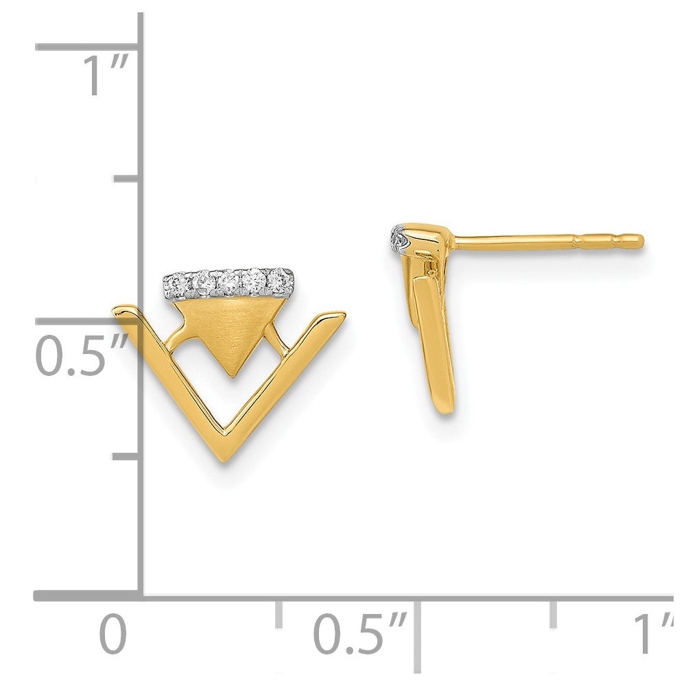 14k Yellow Gold Satin and Polished Real Diamond Double Triangle Post Earrings