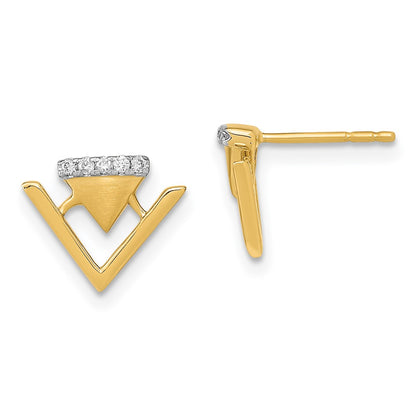 14k Yellow Gold Satin and Polished Real Diamond Double Triangle Post Earrings
