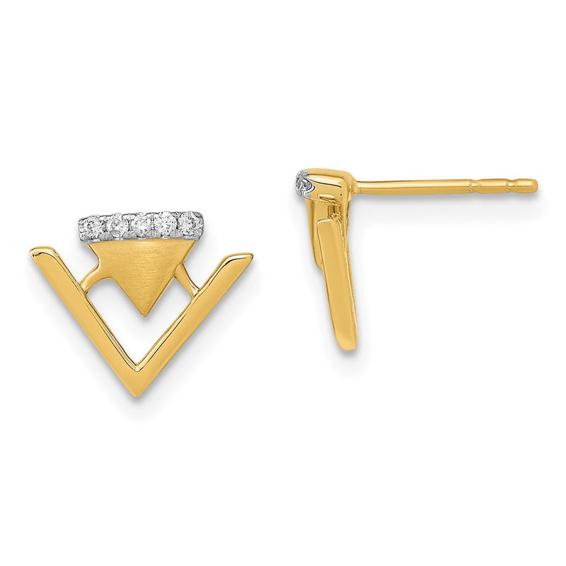 14k Yellow Gold Satin and Polished Real Diamond Double Triangle Post Earrings
