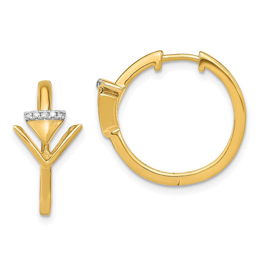 14k Yellow Gold Satin/Polished Real Diamond Triangle Hinged Hoop Earrings