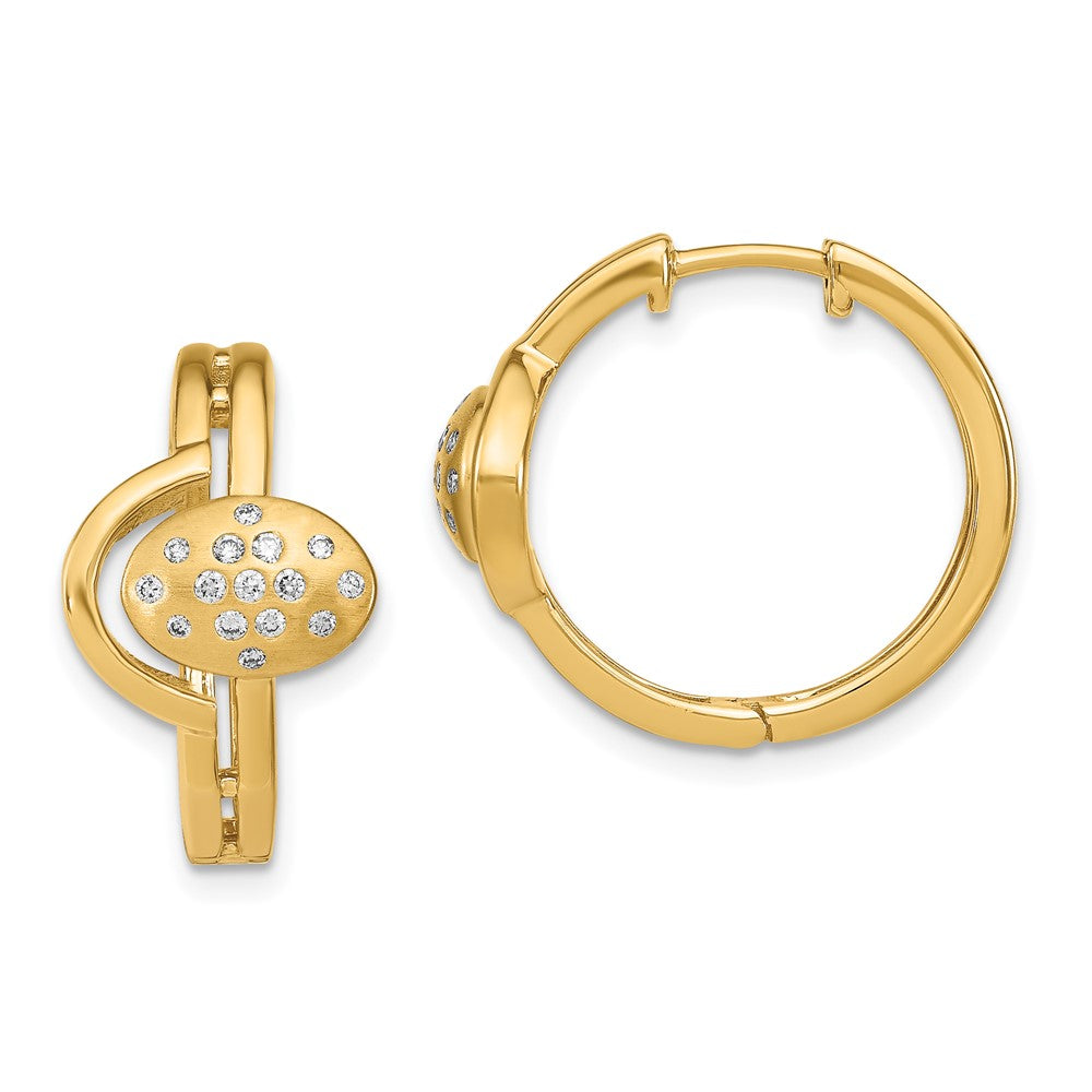 14k Yellow Gold Satin/Polished Real Diamond Hinged Hoop Earrings EM6868-020-YA