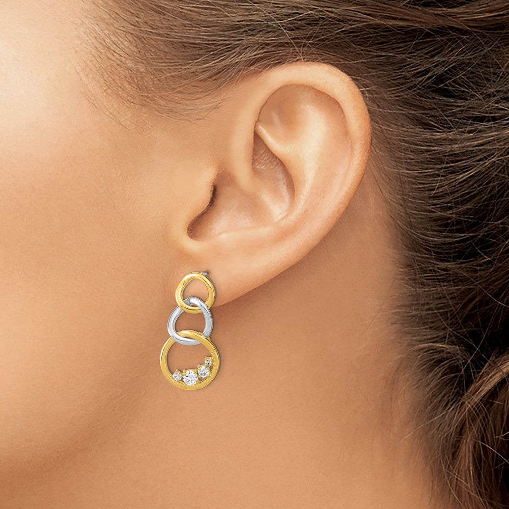 14k Yellow Gold Two-tone Polished Real Diamond Triple Circle Post Earrings