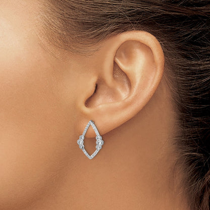 14k White Gold Polished Real Diamond Bezel Set Teardrop Post Earrings