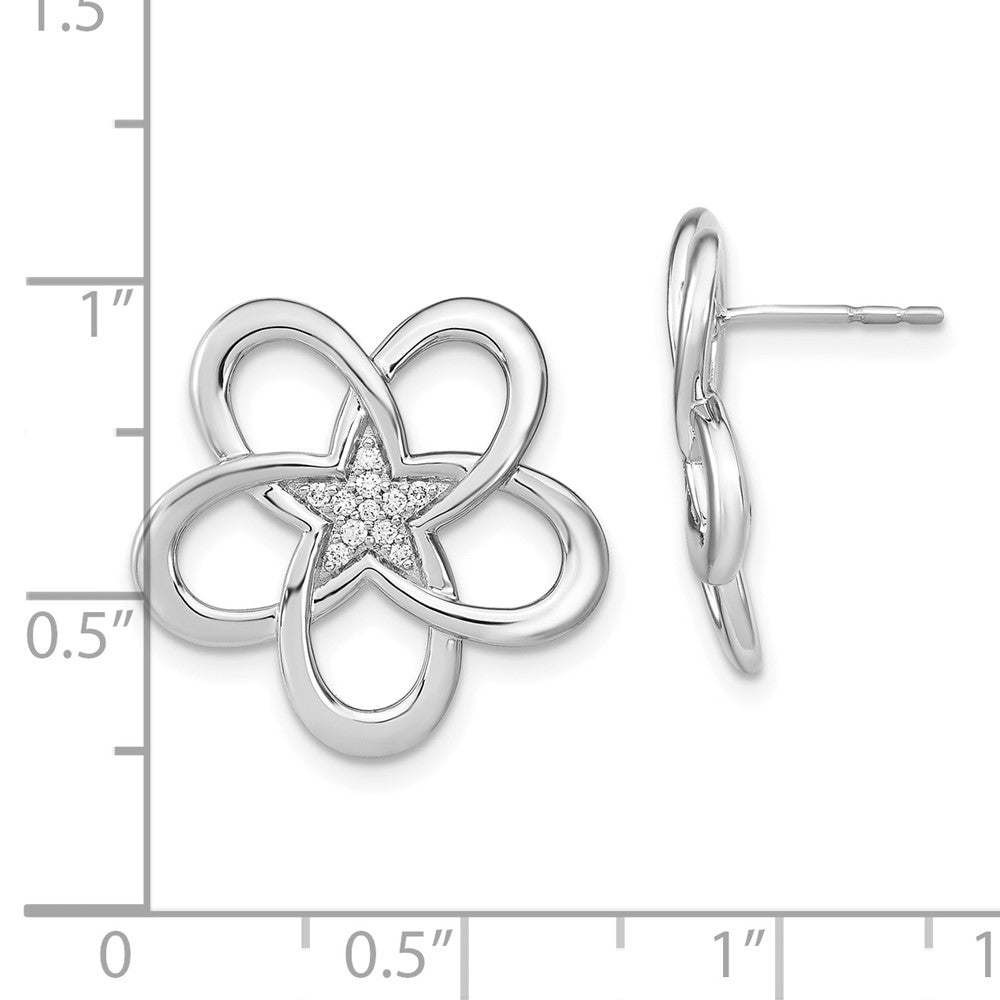 14k White Gold Polished Real Diamond Flower Post Earrings