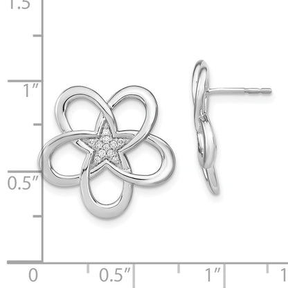 14k White Gold Polished Real Diamond Flower Post Earrings