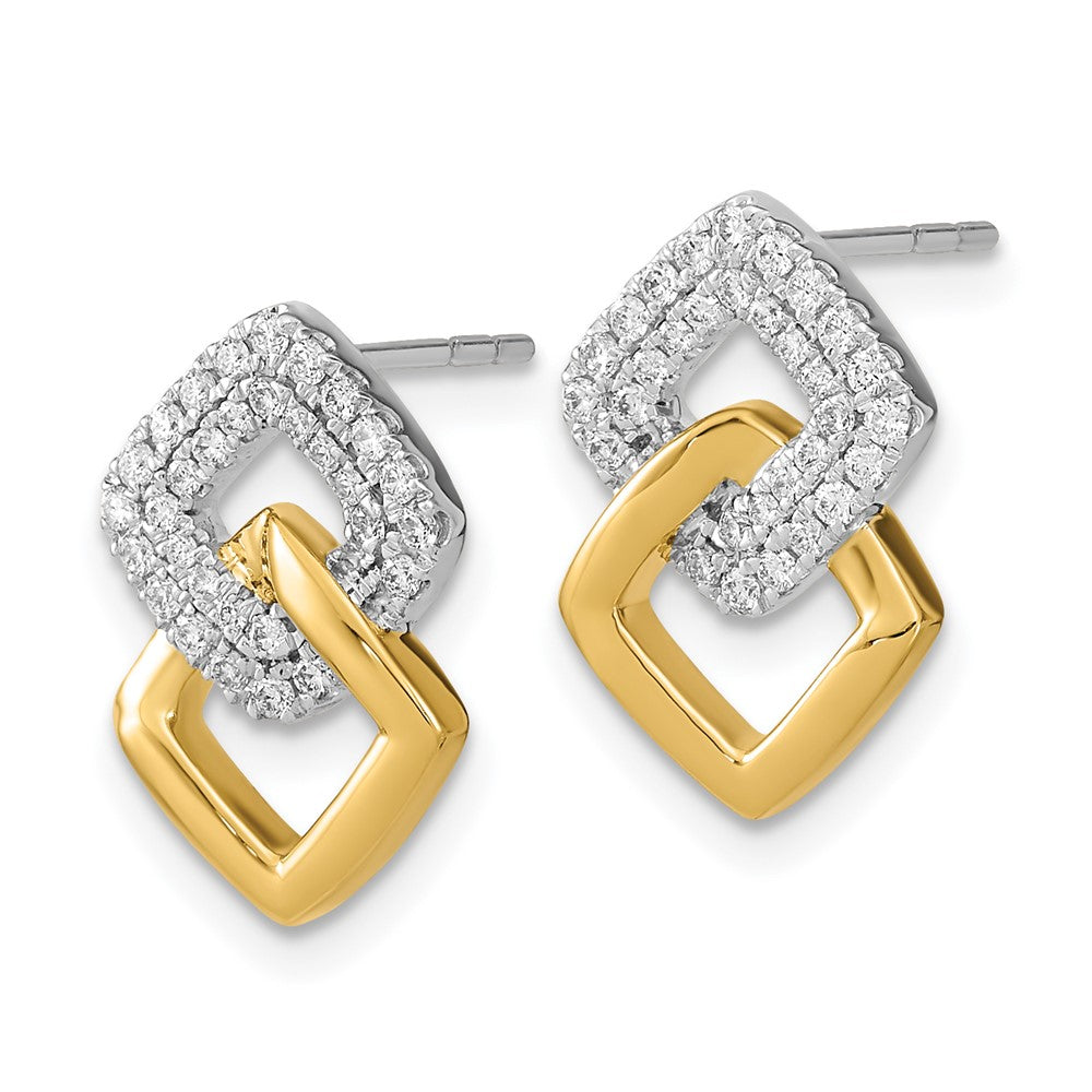 14k Yellow Gold Two-tone Polished Real Diamond Double Square Post Earrings