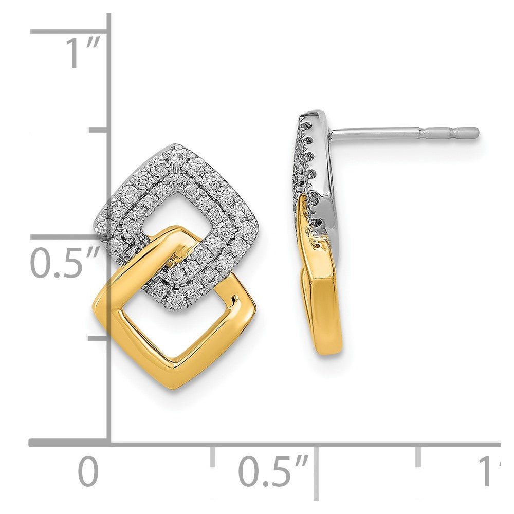 14k Yellow Gold Two-tone Polished Real Diamond Double Square Post Earrings