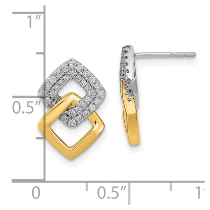 14k Yellow Gold Two-tone Polished Real Diamond Double Square Post Earrings