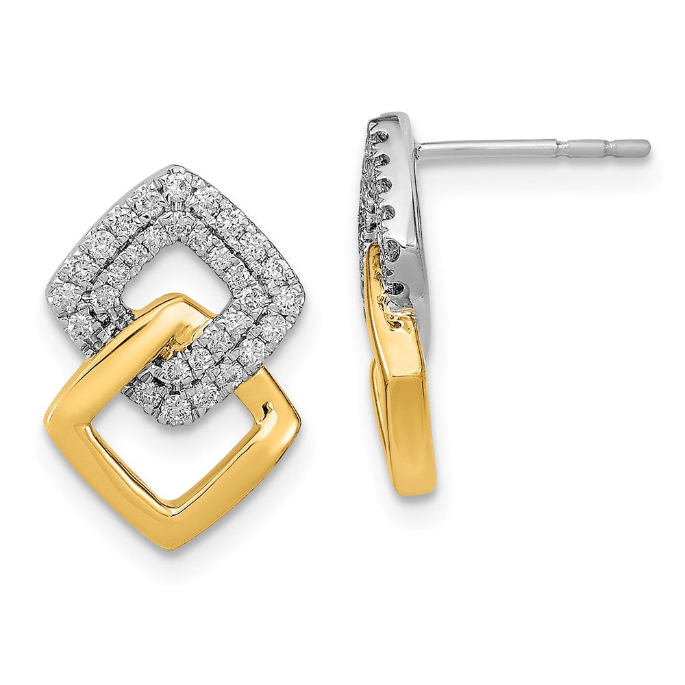 14k Yellow Gold Two-tone Polished Real Diamond Double Square Post Earrings