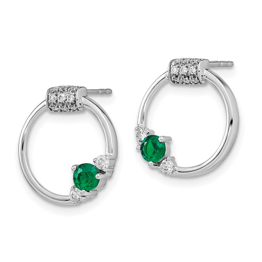 14k White Polished Real Diamond and Emerald Circle Post Earrings EM6886-EM-019-WA