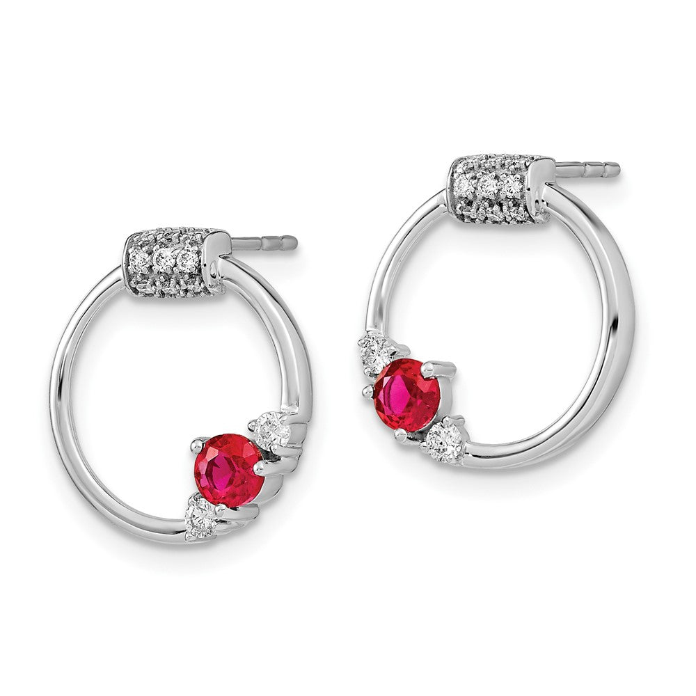 14k White Polished Real Diamond and Ruby Circle Post Earrings EM6886-RU-019-WA