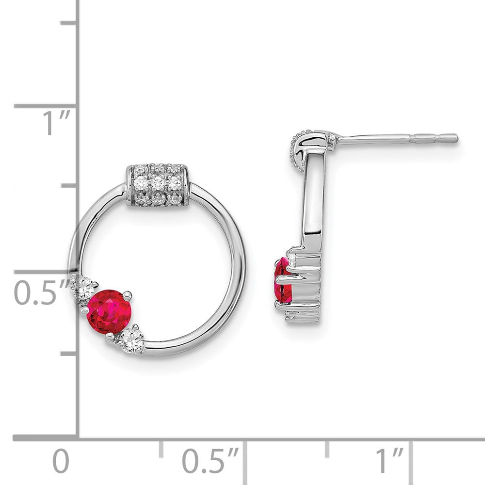14k White Polished Real Diamond and Ruby Circle Post Earrings EM6886-RU-019-WA