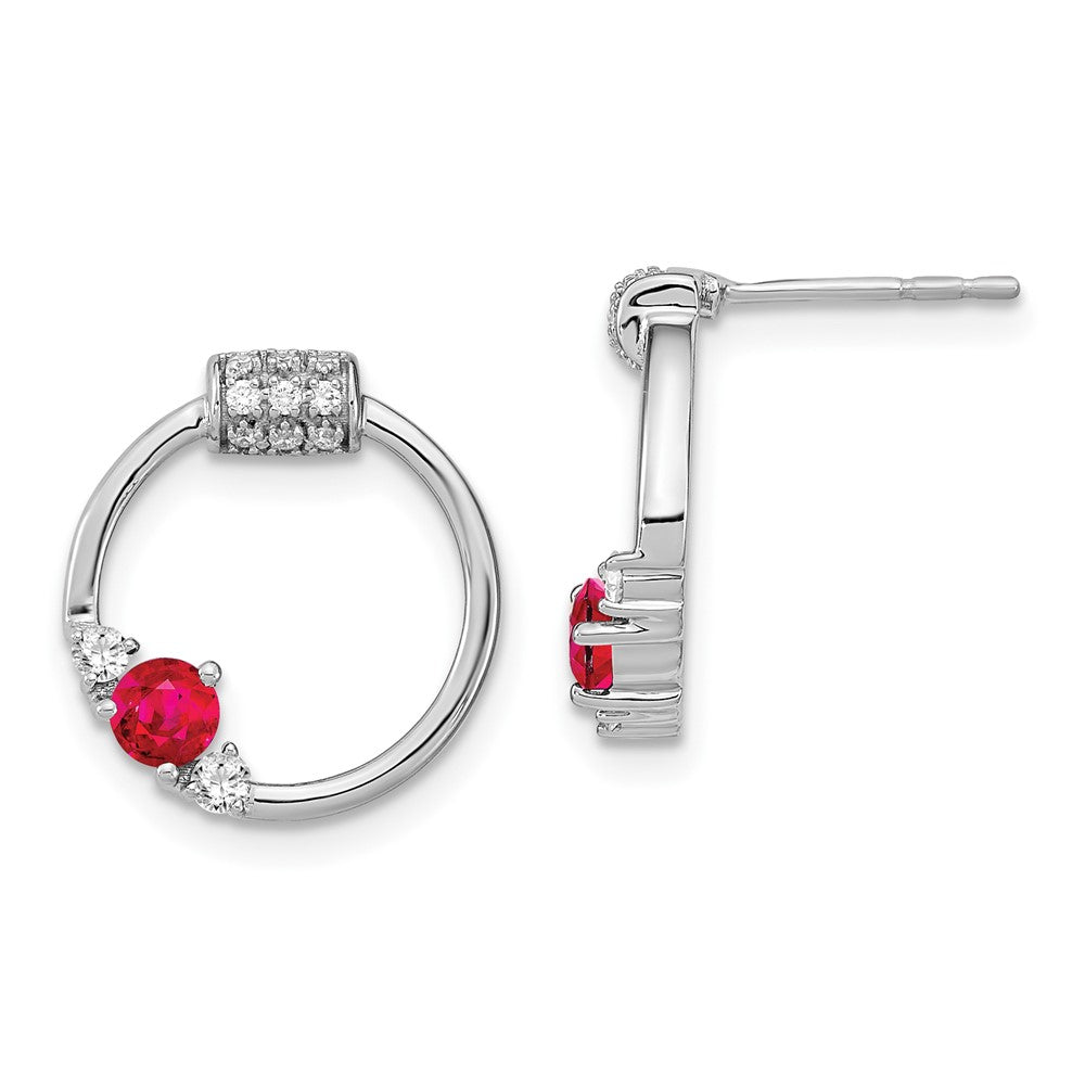 14k White Polished Real Diamond and Ruby Circle Post Earrings EM6886-RU-019-WA